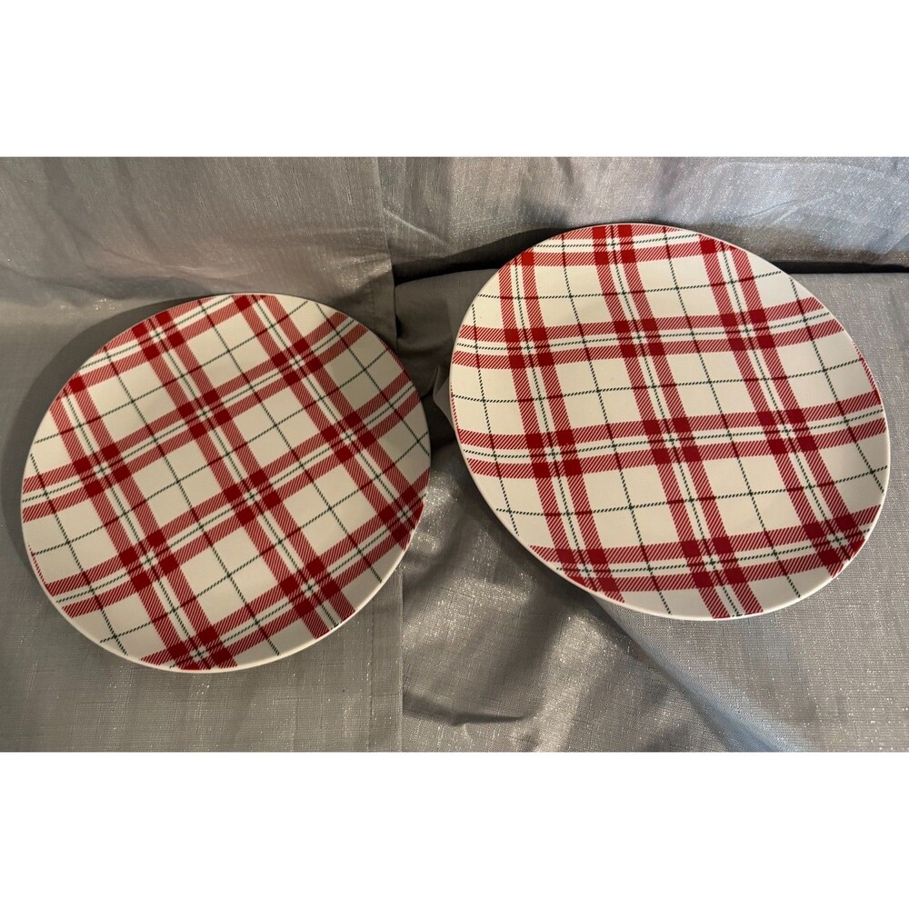 Robert Stanley Plaid Ceramic Plates Two 10.5”-One 8.5" 3 pieces